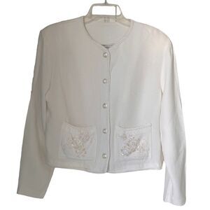 Melrose Vintage Button Up Long Sleeve Feminine Romantic White Blouse sz 8